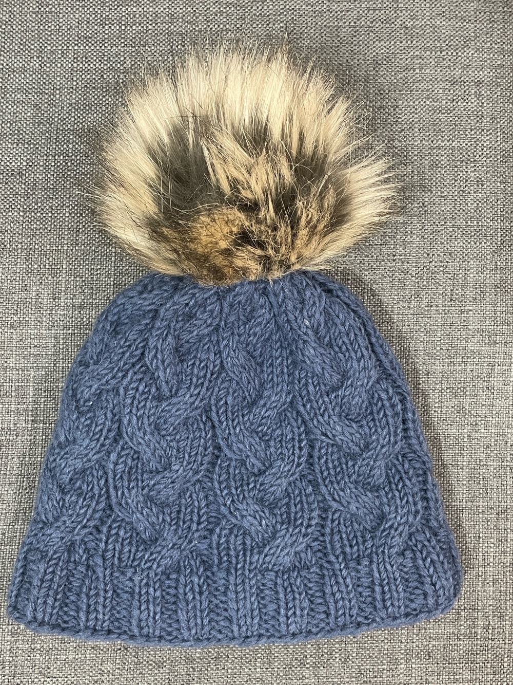 Lost Horizon Wool Beanie Blue Fleece Lined Pom Hat.